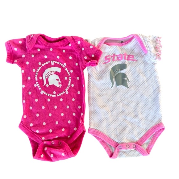 Michigan State Spartans Baby Girl Bodysuit Set MSU Spartan outfit Size 6-9 - Picture 1 of 9